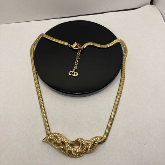 Christian Dior Jewelry - Real Christian Dior gold tone necklace rhinestone pendant